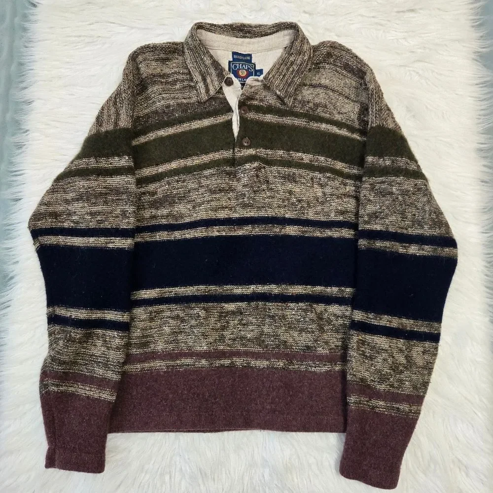 RALPH LAUREN CHAPS Vintage 90s Henley Lambswool | Wool Knit Sweater XL